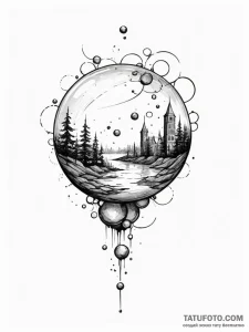 A whimsical bubble floating in wind, transien... - эскиз тату (№1751671330_0, 04.07.2025 23:22) — Tatufoto.com