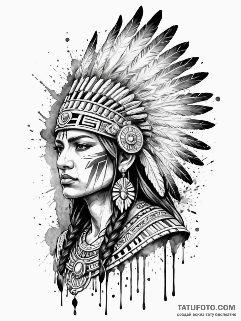 Aztec warrior with eagle headdress, tattoo sk... - эскиз тату (№1751671666_0, 04.07.2025 23:27) — Tatufoto.com
