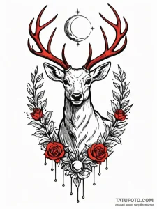 Angelic stag crowned by lunar light, tattoo d... - эскиз тату (№1751672260_0, 04.07.2025 23:37) — Tatufoto.com