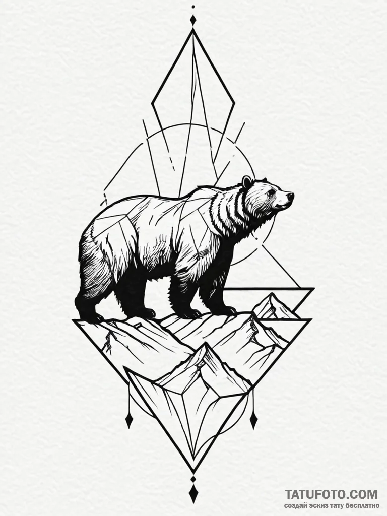 A majestic bear silhouette standing on a moun… — эскиз тату (№1751672510_0, 04.07.2025 23:41) — Tatufoto.com