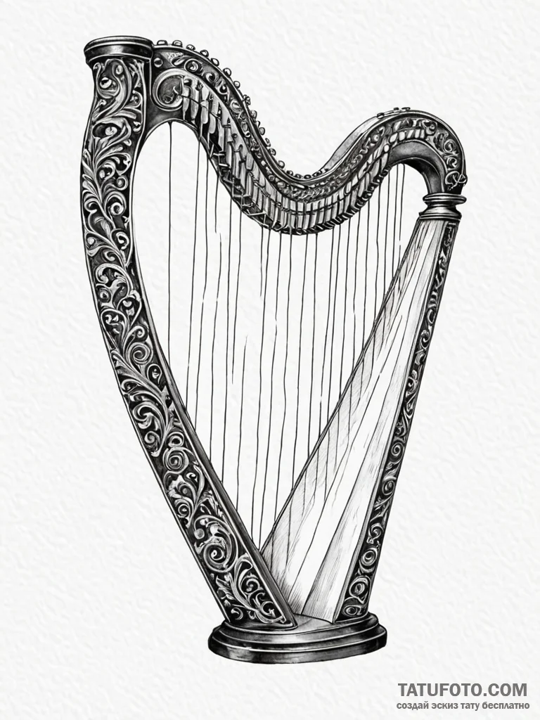 Spectral harp echoing in darkness, concept ar… — эскиз тату (№1751672593_0, 04.07.2025 23:43) — Tatufoto.com