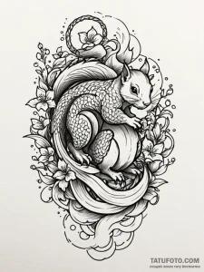 Squirrel, tattoo drawing outline, clear image... - эскиз тату (№1751672678_0, 04.07.2025 23:44) — Tatufoto.com