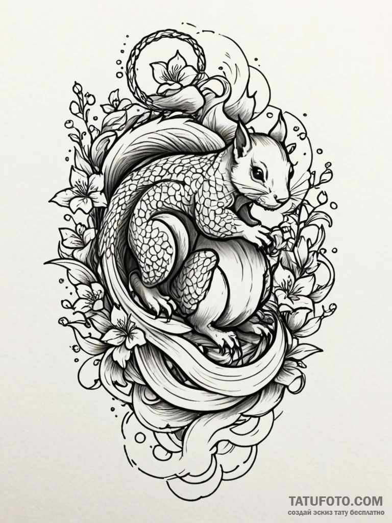 Squirrel, tattoo drawing outline, clear image… — эскиз тату (№1751672678_0, 04.07.2025 23:44) — Tatufoto.com