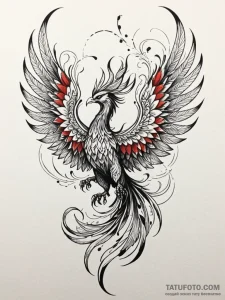 Animated phoenix with split wings, tattoo ske... - эскиз тату (№1751672849_0, 04.07.2025 23:47) — Tatufoto.com