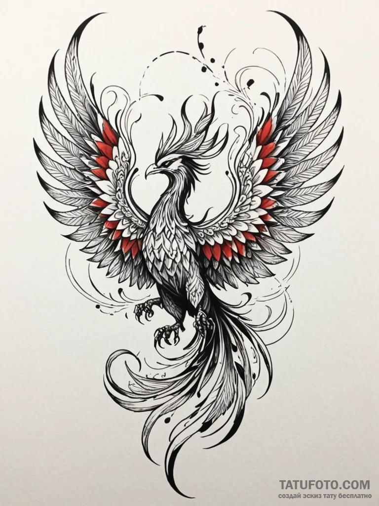 Animated phoenix with split wings, tattoo ske… — эскиз тату (№1751672849_0, 04.07.2025 23:47) — Tatufoto.com