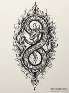Flaming serpent through shattered mirror, tat... - эскиз тату (№1751673019_0, 04.07.2025 23:50) — Tatufoto.com