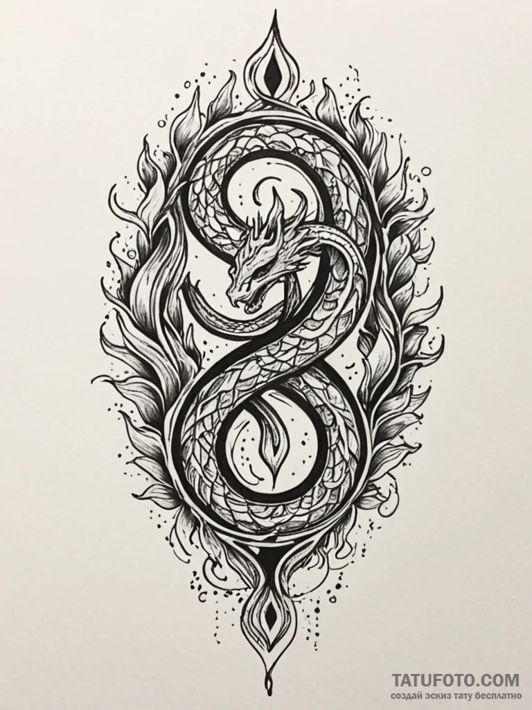 Flaming serpent through shattered mirror, tat… — эскиз тату (№1751673019_0, 04.07.2025 23:50) — Tatufoto.com