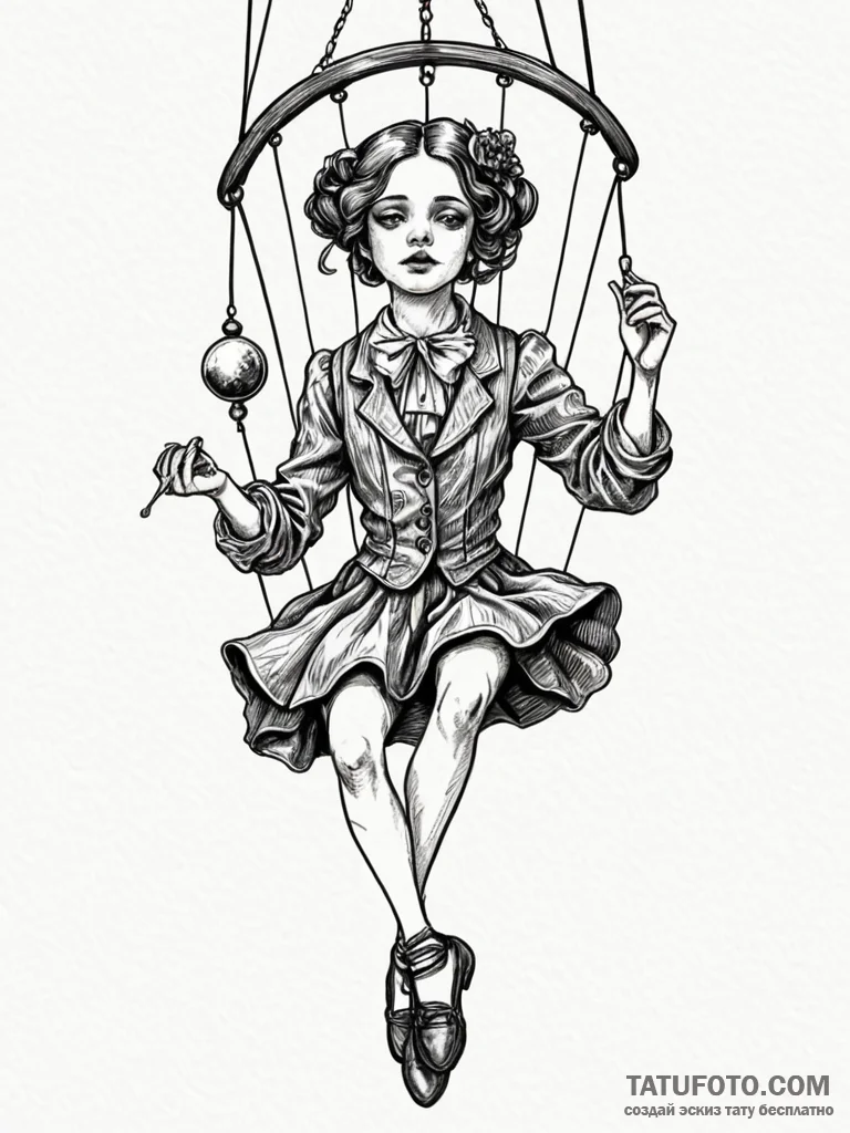 Marionette with its strings cut, slumping, ta… — эскиз тату (№1751673104_0, 04.07.2025 23:51) — Tatufoto.com