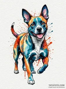 Dog, tattoo sketch design, dynamic compositio... - эскиз тату (№1751673444_0, 04.07.2025 23:57) — Tatufoto.com