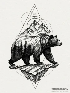 A majestic bear silhouette standing on a moun... - эскиз тату (№1751673528_0, 04.07.2025 23:58) — Tatufoto.com