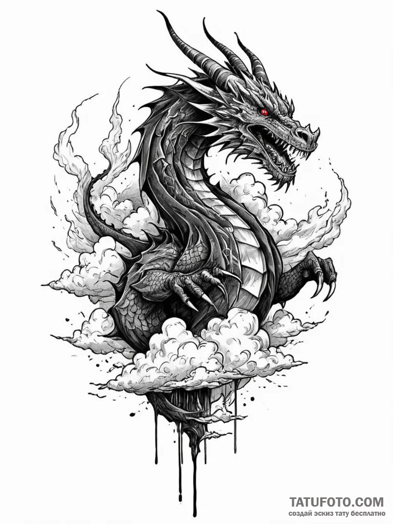 Dragon claw tearing through clouds, tattoo dr... - эскиз тату (№1751673867_0, 05.07.2025 00:04) — Tatufoto.com