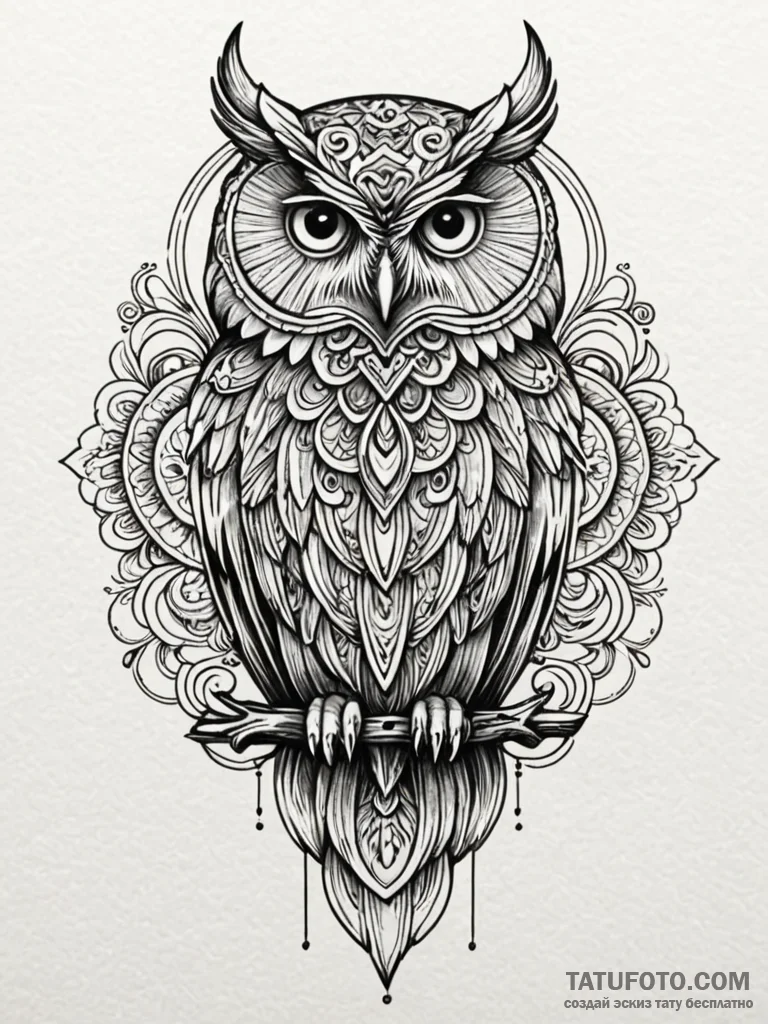 Owl, concept art for tattoo, unique design, o… — эскиз тату (№1751674209_0, 05.07.2025 00:10) — Tatufoto.com