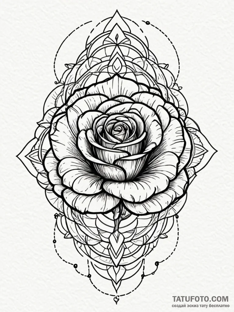 Engraved rose beneath bone mask, tattoo line... - эскиз тату (№1751674295_0, 05.07.2025 00:11) — Tatufoto.com