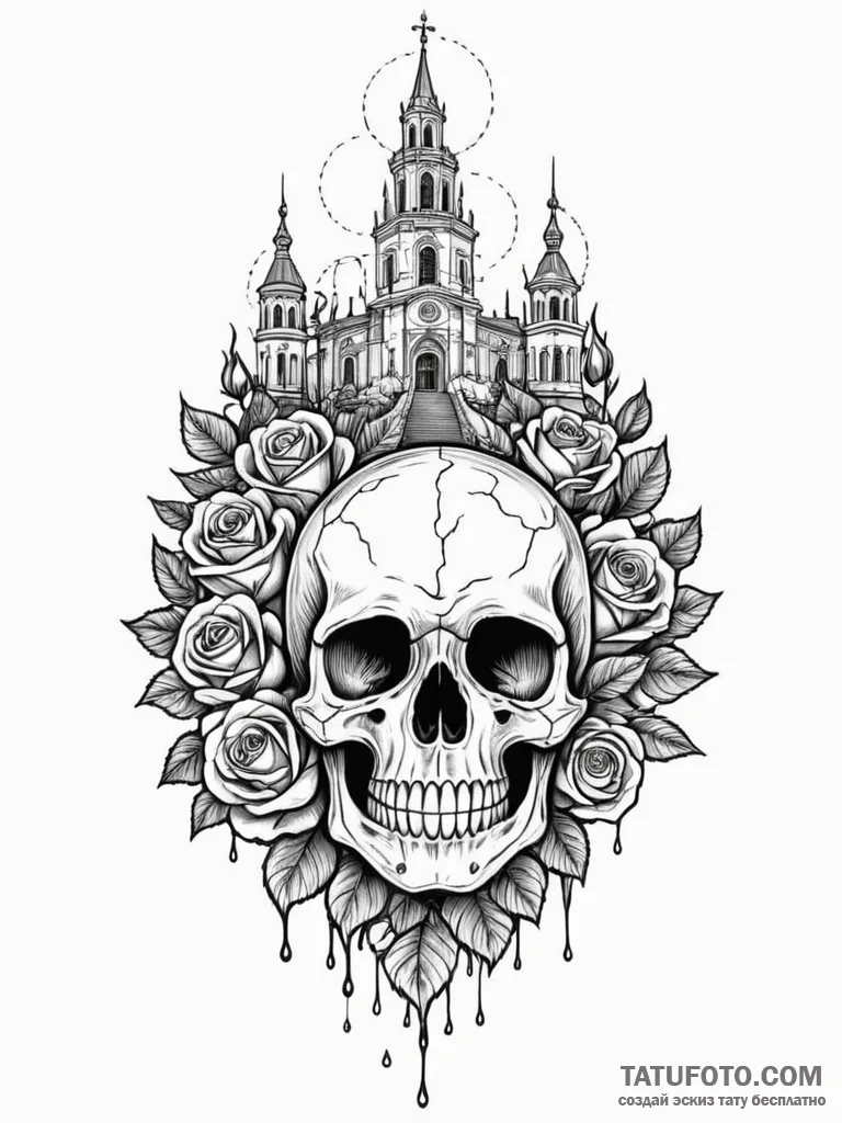Lizard bones beneath spectral spire, tattoo l... - эскиз тату (№1751674380_0, 05.07.2025 00:13) — Tatufoto.com