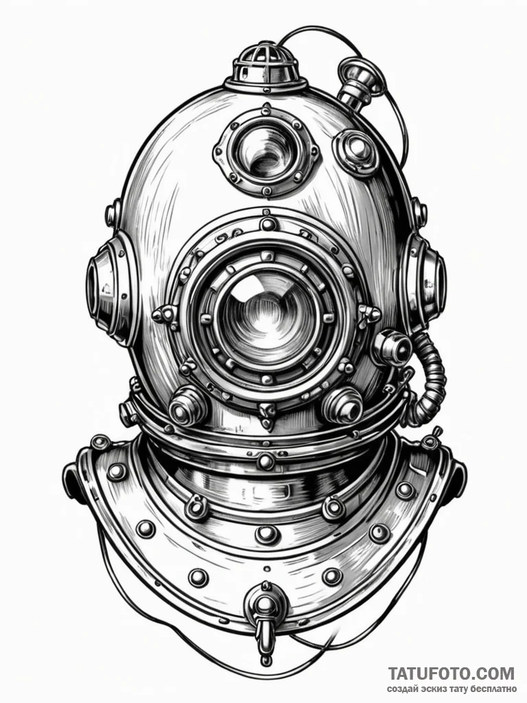 Antique diving helmet, tattoo flash sheet des... - эскиз тату (№1751674468_0, 05.07.2025 00:14) — Tatufoto.com
