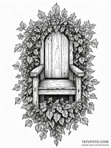 Oak throne buried beneath ivy, artistic tatto... - эскиз тату (№1751674552_0, 05.07.2025 00:15) — Tatufoto.com
