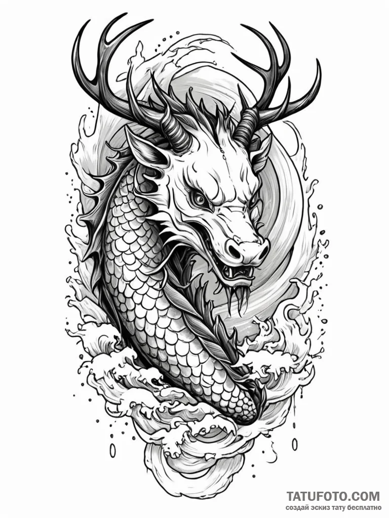 Abyssal stag with hollow core, tattoo line ar... - эскиз тату (№1751674889_0, 05.07.2025 00:21) — Tatufoto.com