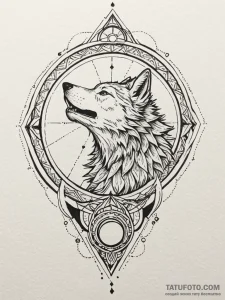 Apocalyptic wolf howling at crimson moon, tat... - эскиз тату (№1751674975_0, 05.07.2025 00:22) — Tatufoto.com