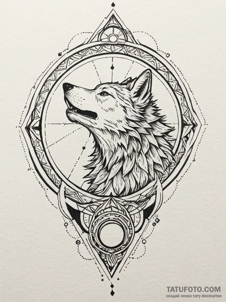 Apocalyptic wolf howling at crimson moon, tat… — эскиз тату (№1751674975_0, 05.07.2025 00:22) — Tatufoto.com