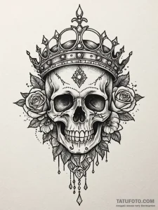 Burning crown with molten jewels, tattoo line... - эскиз тату (№1751675745_0, 05.07.2025 00:35) — Tatufoto.com