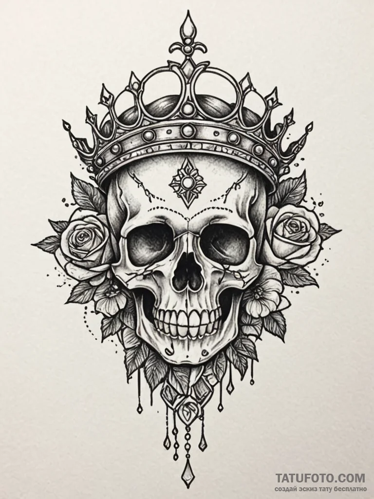 Burning crown with molten jewels, tattoo line... - эскиз тату (№1751675745_0, 05.07.2025 00:35) — Tatufoto.com