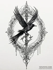 Dagger circled by crows, ink illustration for... - эскиз тату (№1751676256_0, 05.07.2025 00:44) — Tatufoto.com