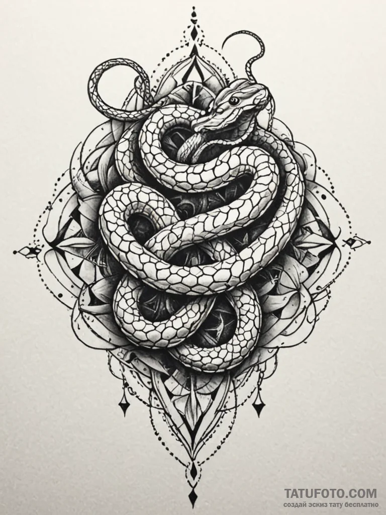 Pistol barrel entwined with serpents, tattoo... - эскиз тату (№1751676427_0, 05.07.2025 00:47) — Tatufoto.com
