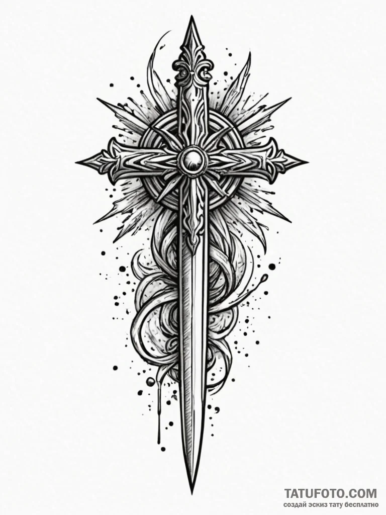 Etched dagger through spirit seal, ink illust... - эскиз тату (№1751676681_0, 05.07.2025 00:51) — Tatufoto.com