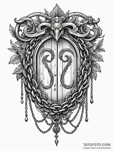 Oak door sealed with chains, tattoo flash she... - эскиз тату (№1751676851_0, 05.07.2025 00:54) — Tatufoto.com