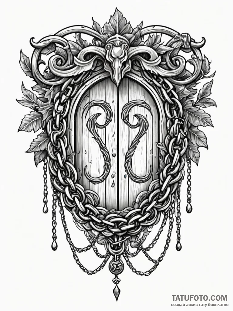 Oak door sealed with chains, tattoo flash she… — эскиз тату (№1751676851_0, 05.07.2025 00:54) — Tatufoto.com