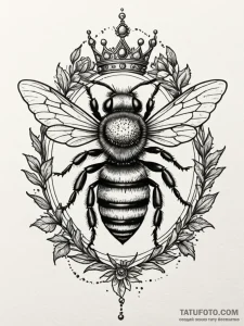 Queen bee crowned with thorns, tattoo line ar... - эскиз тату (№1751676935_0, 05.07.2025 00:55) — Tatufoto.com