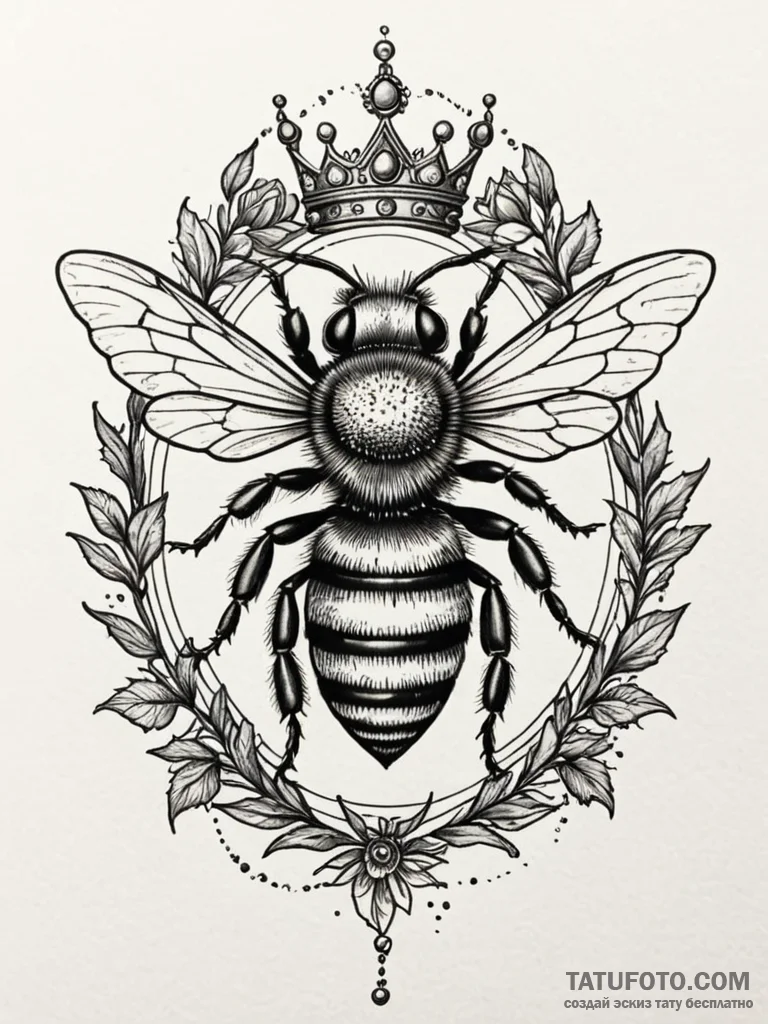 Queen bee crowned with thorns, tattoo line ar… — эскиз тату (№1751676935_0, 05.07.2025 00:55) — Tatufoto.com