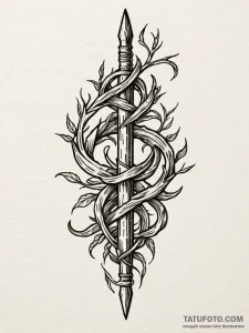 Obsidian staff wrapped in roots, artistic tat... - эскиз тату (№1751677359_0, 05.07.2025 01:02) — Tatufoto.com