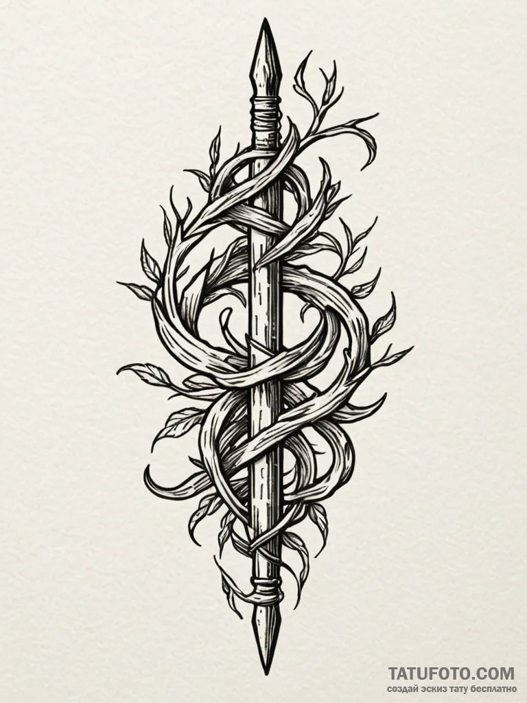 Obsidian staff wrapped in roots, artistic tat... - эскиз тату (№1751677359_0, 05.07.2025 01:02) — Tatufoto.com