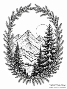 Pine bough beneath spectral arch, artistic ta... - эскиз тату (№1751677696_0, 05.07.2025 01:08) — Tatufoto.com