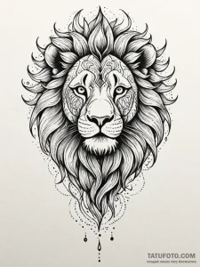 Ancient lion with burning eyes, tattoo line a... - эскиз тату (№1751678130_0, 05.07.2025 01:15) — Tatufoto.com