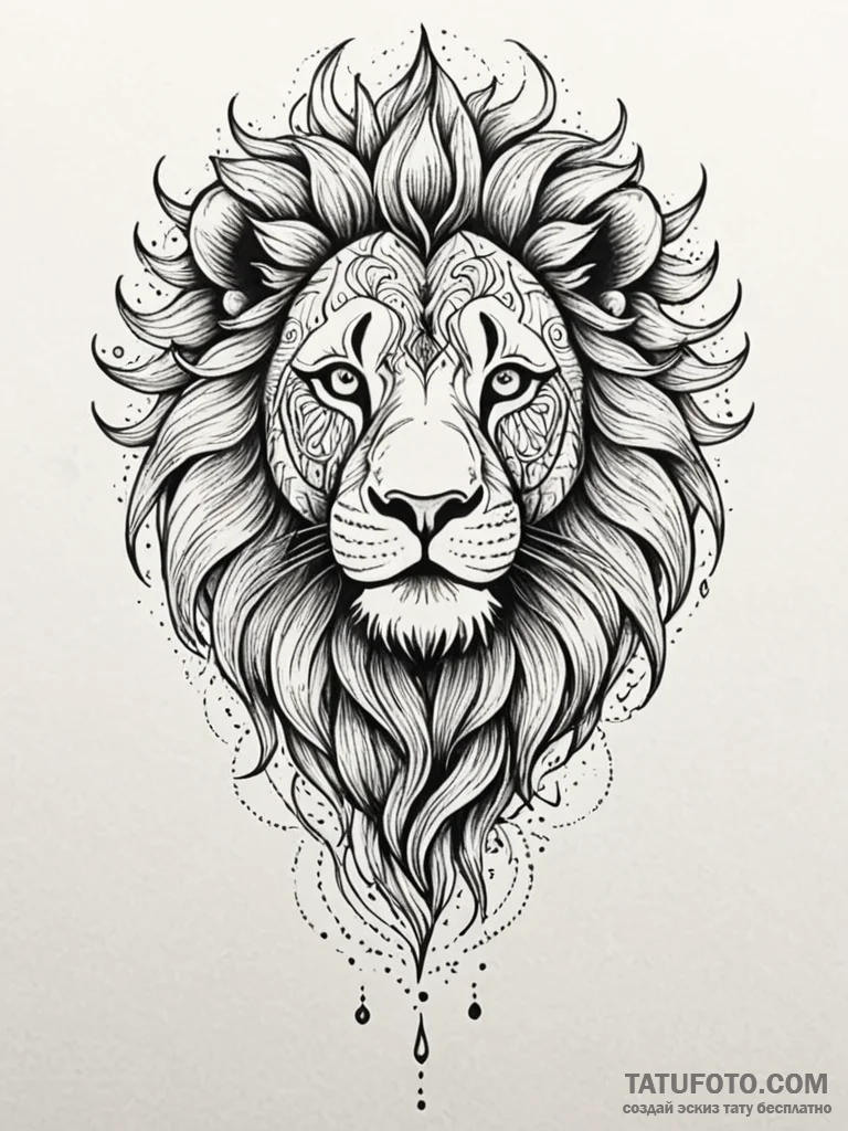 Ancient lion with burning eyes, tattoo line a... - эскиз тату (№1751678130_0, 05.07.2025 01:15) — Tatufoto.com
