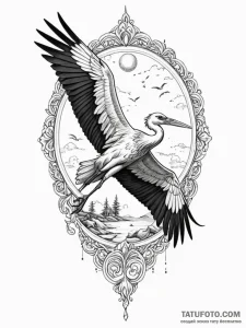 Stork, concept art for tattoo, sepia tone ske... - эскиз тату (№1751678308_0, 05.07.2025 01:18) — Tatufoto.com