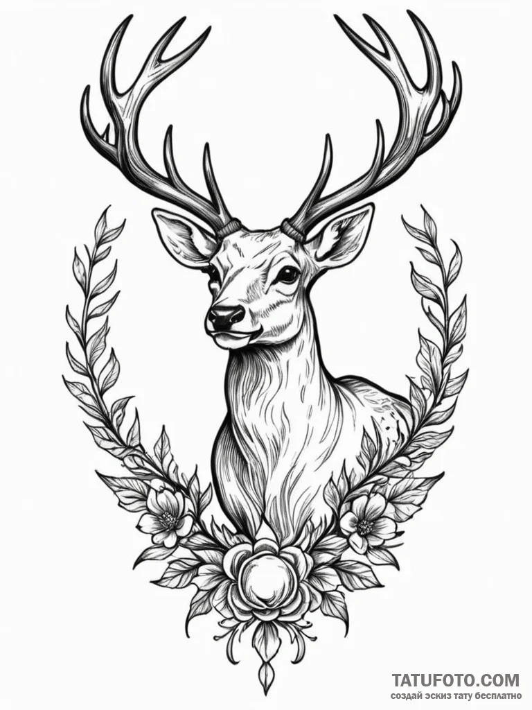 Astral deer with shimmering antlers, tattoo f... - эскиз тату (№1751678478_0, 05.07.2025 01:21) — Tatufoto.com