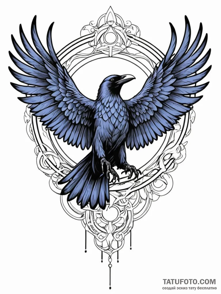 Angelic raven with outstretched wings, tattoo… — эскиз тату (№1751678734_0, 05.07.2025 01:25) — Tatufoto.com