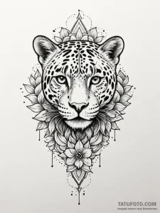 Jaguar relic beneath celestial bloom, tattoo... - эскиз тату (№1751679164_0, 05.07.2025 01:32) — Tatufoto.com