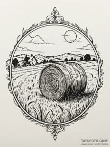A detailed bale of hay field, vast,, artistic... - эскиз тату (№1751679505_0, 05.07.2025 01:38) — Tatufoto.com