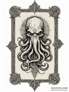 Leather-bound tome with an iron, cthulhu-shap... - эскиз тату (№1751679675_0, 05.07.2025 01:41) — Tatufoto.com