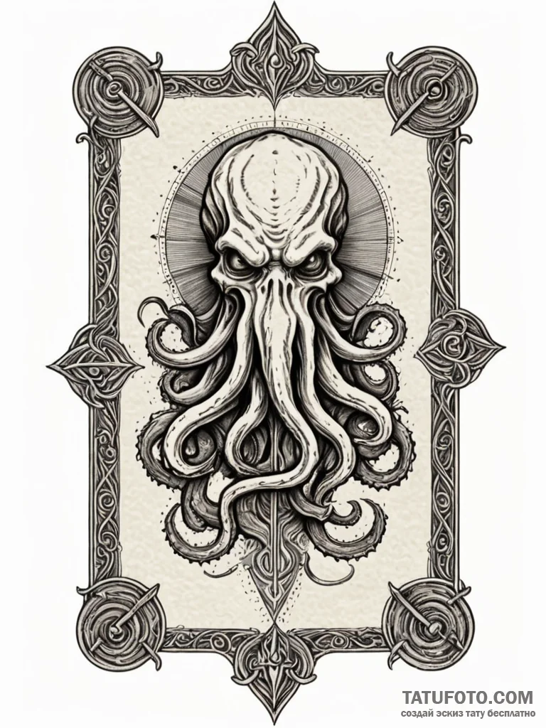 Leather-bound tome with an iron, cthulhu-shap… — эскиз тату (№1751679675_0, 05.07.2025 01:41) — Tatufoto.com