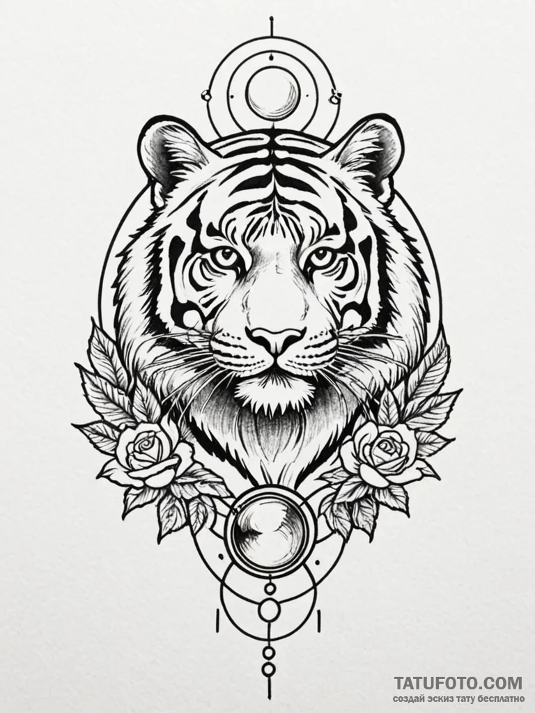 Tiger eye reflecting twin moons, tattoo sketc... - эскиз тату (№1751679763_0, 05.07.2025 01:42) — Tatufoto.com