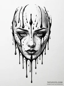 Dripping mask with hollow eyes, tattoo sketch... - эскиз тату (№1751680267_0, 05.07.2025 01:51) — Tatufoto.com