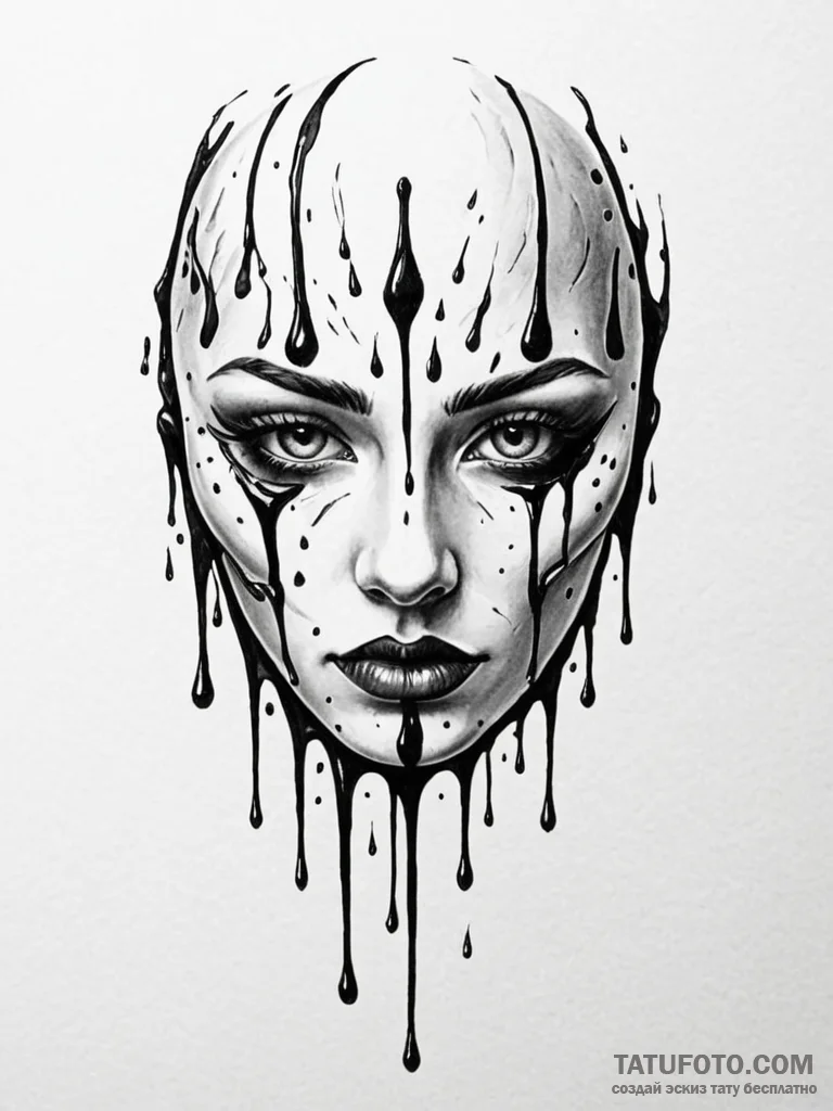 Dripping mask with hollow eyes, tattoo sketch... - эскиз тату (№1751680267_0, 05.07.2025 01:51) — Tatufoto.com