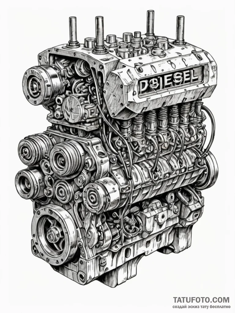 Diesel engine block with demonic faces forged… — эскиз тату (№1751680521_0, 05.07.2025 01:55) — Tatufoto.com