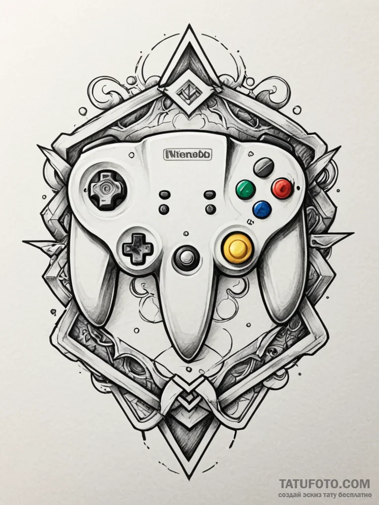 Nintendo 64 logo, 3d style, tattoo drawing ou... - эскиз тату (№1751680858_0, 05.07.2025 02:00) — Tatufoto.com