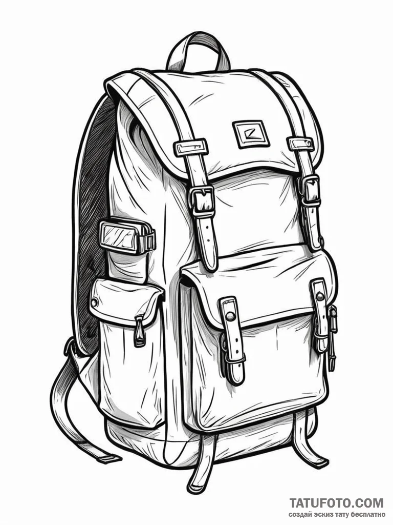 A detailed backpack with adventure gear, read… — эскиз тату (№1751681365_0, 05.07.2025 02:09) — Tatufoto.com